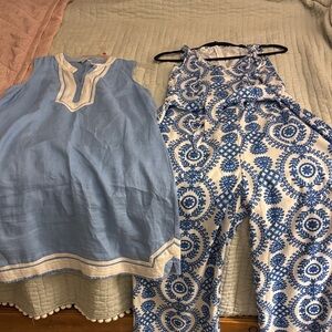 Blue and White Sleeveless Dress and Jumpsuit Set size 10